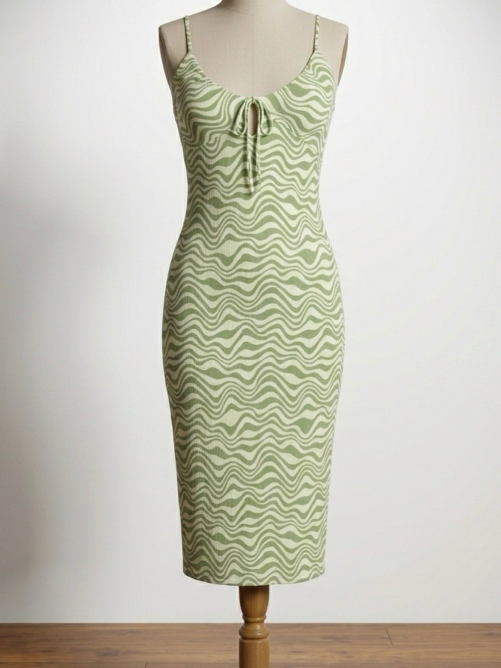wild fable Sage Wave-Print Tie-Front Slip Midi Dress